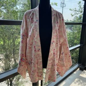 HANDMADE Womans Floral Kimono Short Sz L-XL Pink Japanese Inspired Coquette Girl